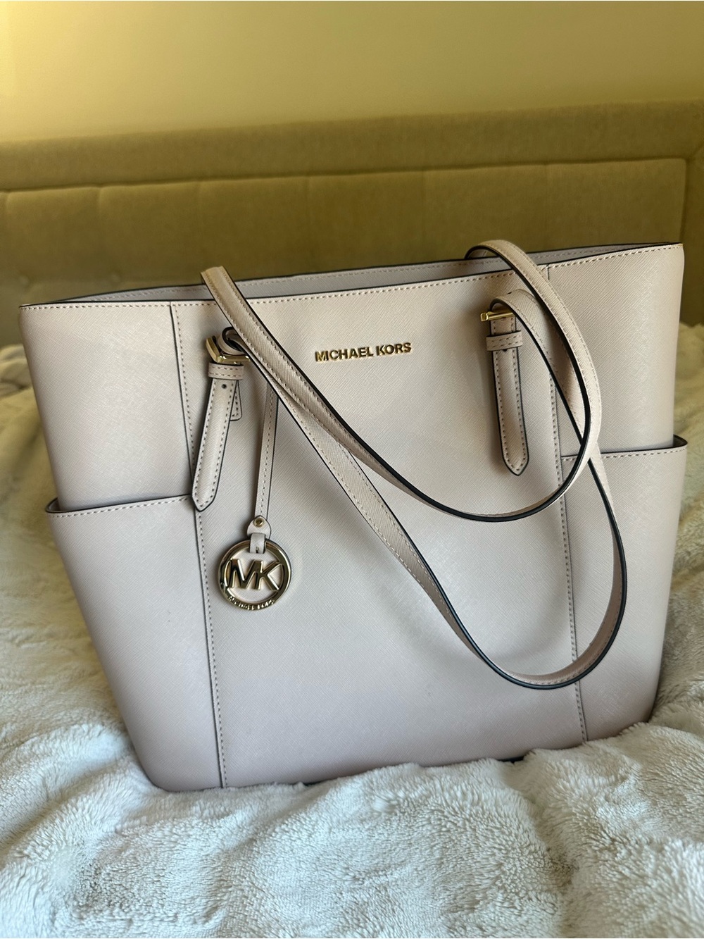 Michael Kors Pale Blush Saffiano Leather Tote with Gold Hardware